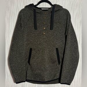 ZYIA Olive and Black Buttoned Melange Hoodie